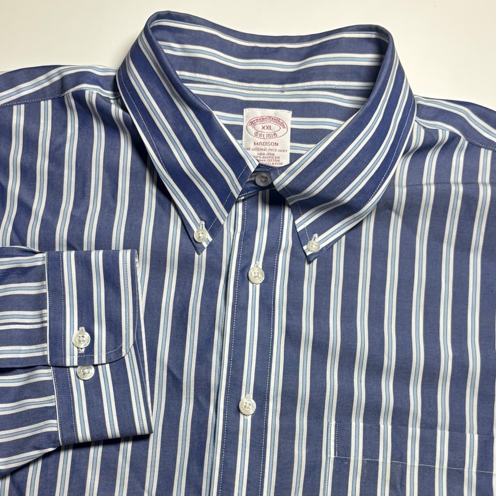 Brooks Brothers Madison Non-Iron Striped Shirt mens XXL Blue White Supima Cotton